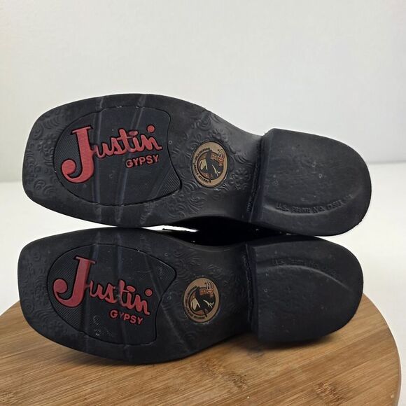 Justin Gypsy Boots Womens Black Leather Cross Angel Wings Cowboy Rodeo Sz 6 B - Picture 11 of 13